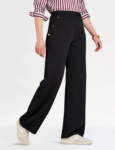 Scuba Crepe Textured Pull On Trouser with Gold Button Detail