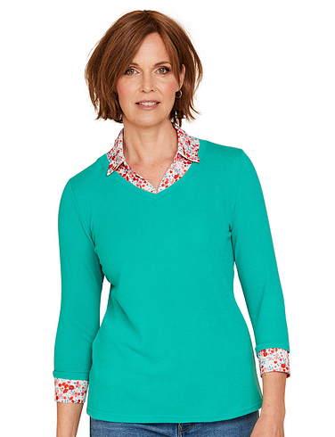Print Mock Collar Top