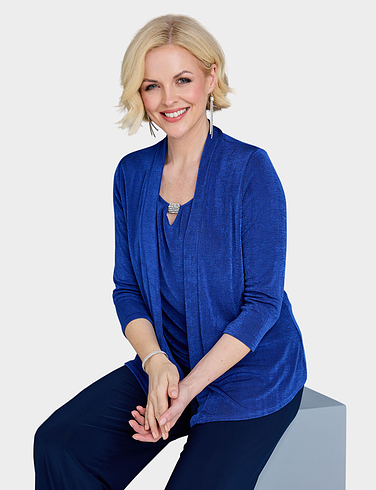 Mock 2 In 1 Slinky Diamante Trim Top