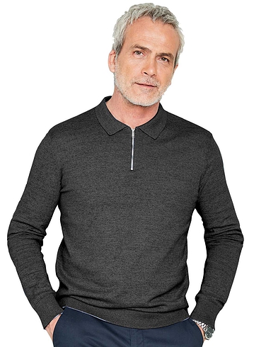 Long Sleeve Cotton Jumper With Zip Neck & Collar