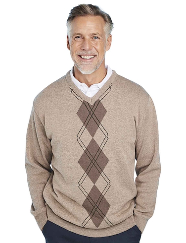 Mens Fleece Lined Argyle Button Cardigan Thermal Knitted Jumper Sweater 