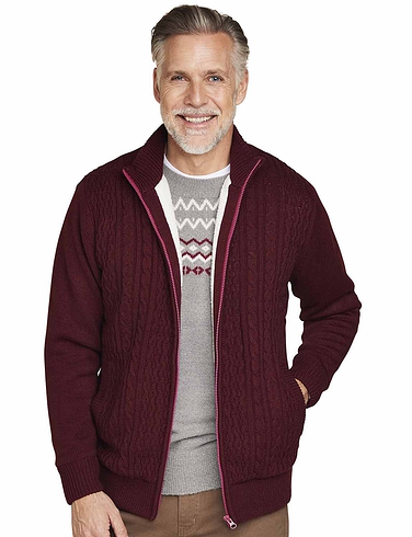 Mens Knitted Cardigan Collar Neck Front Zip Closure and Front Pockets 