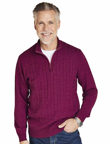 Pegasus Quarter Zip Cashmere Like Cable Knit Sweater