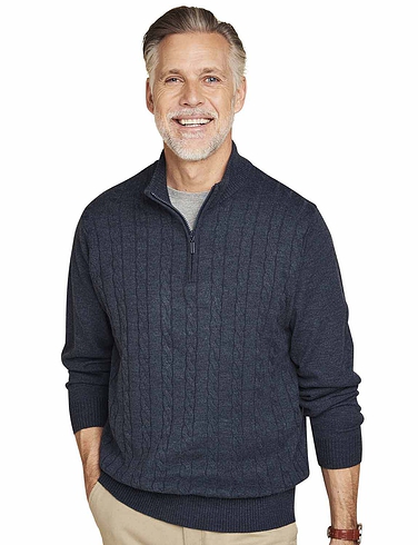 Pegasus Quarter Zip Cashmere Like Cable Knit Sweater