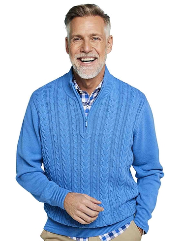 Pegasus Luxury Cotton Rich Cable Quarter Zip Jumper