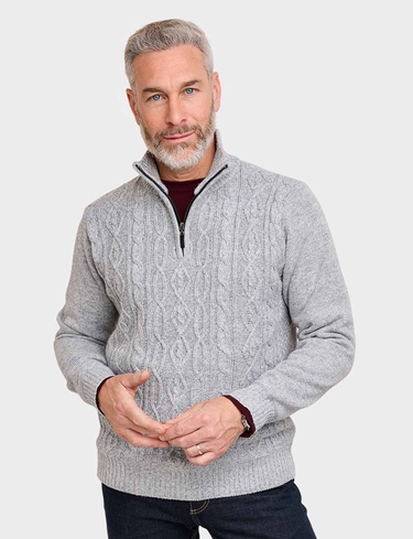 Pegasus Fleece Lined Quarter Zip Cable Knit Jumper