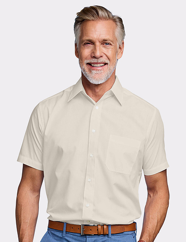 Double Two Short Sleeve Easy Care Shirt - Cream