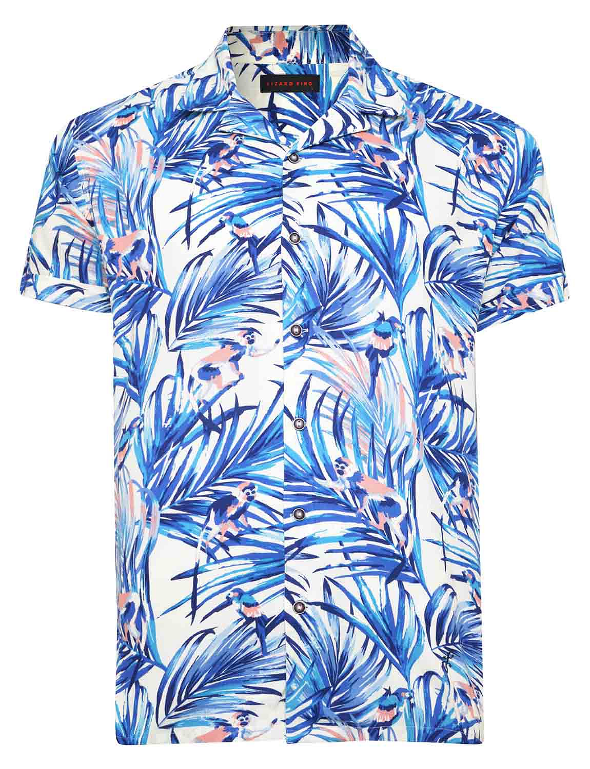 Printed Short Sleeve Shirt With Cuban Collar Macaw Print | Chums