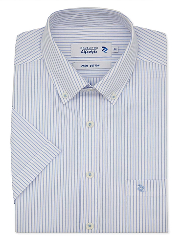 Double Two Short Sleeve Striped Oxford Shirt