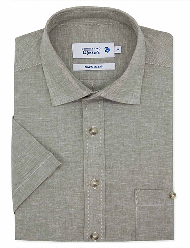 Double Two Short Sleeve Linen Blend Shirt - Khaki