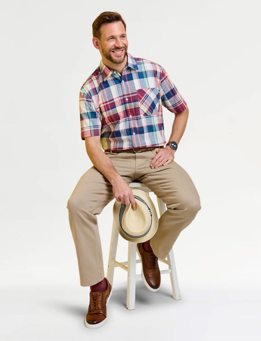Pegasus Short Sleeve Cotton Check Shirt With Pocket