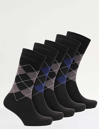 Pack of 6 Soft Grip Argyle Socks