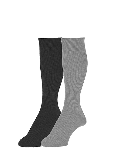 HJ Hall Pack of 2 Immaculate Long Sock - Black & Mid Grey