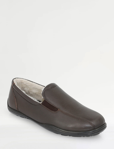 Leather Wide Fit Sherpa Lined House Shoe