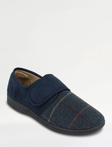 Dr Keller Wide Fit Touch Fasten Memory Foam Slipper