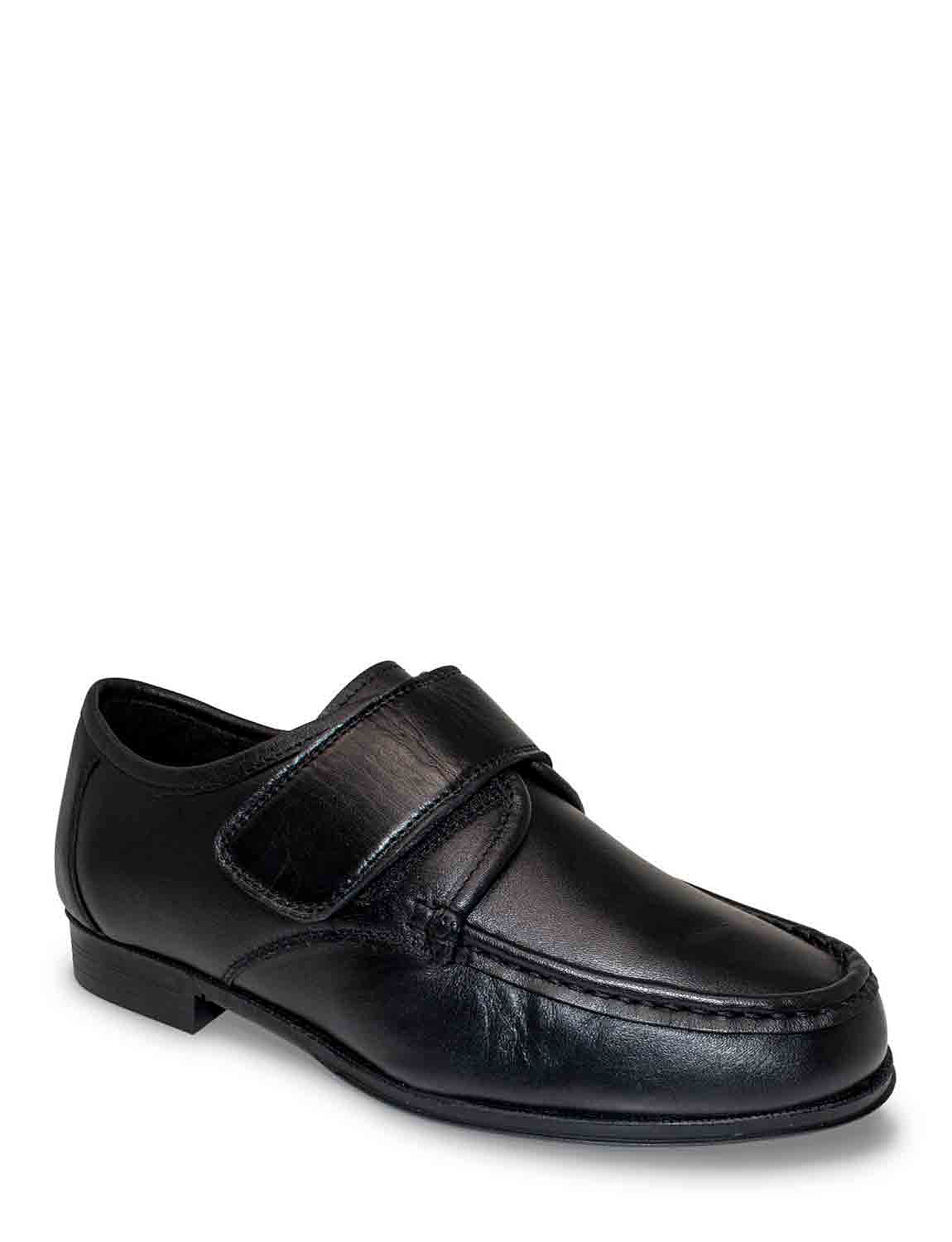 Mens Leather Wide Opening Touch Fasten Shoe