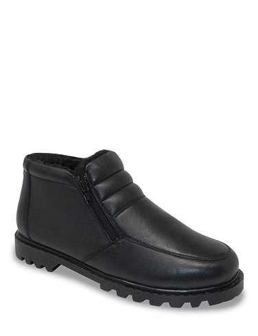 Leather Thermal Lined Wide Fit Twin Zip Boot - Black
