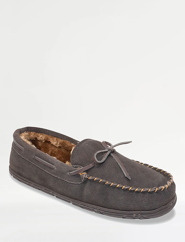 Dr Keller Wide Fit Suede Slipper With Faux Fur Lining