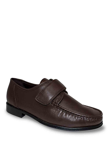 Pegasus Leather Wide Fit Touch Fasten Moccasin Shoes