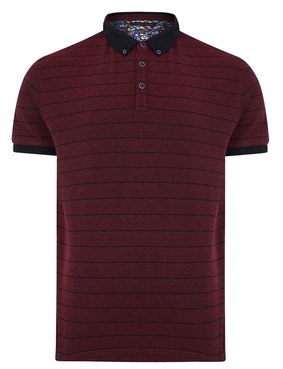 Lizard King Short Sleeve Stripe Polo With Button Down Collar - DAMSON