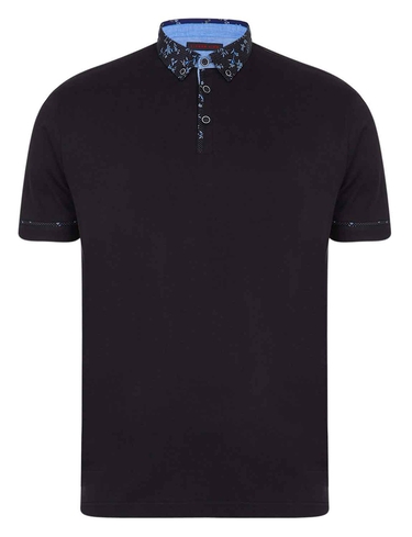 Lizard King Short Sleeve Polo With Woven Button Down Collar - Black