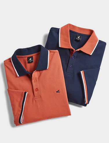 Pegasus 2 Pack Cotton Knitted Pique Polo with Tipping