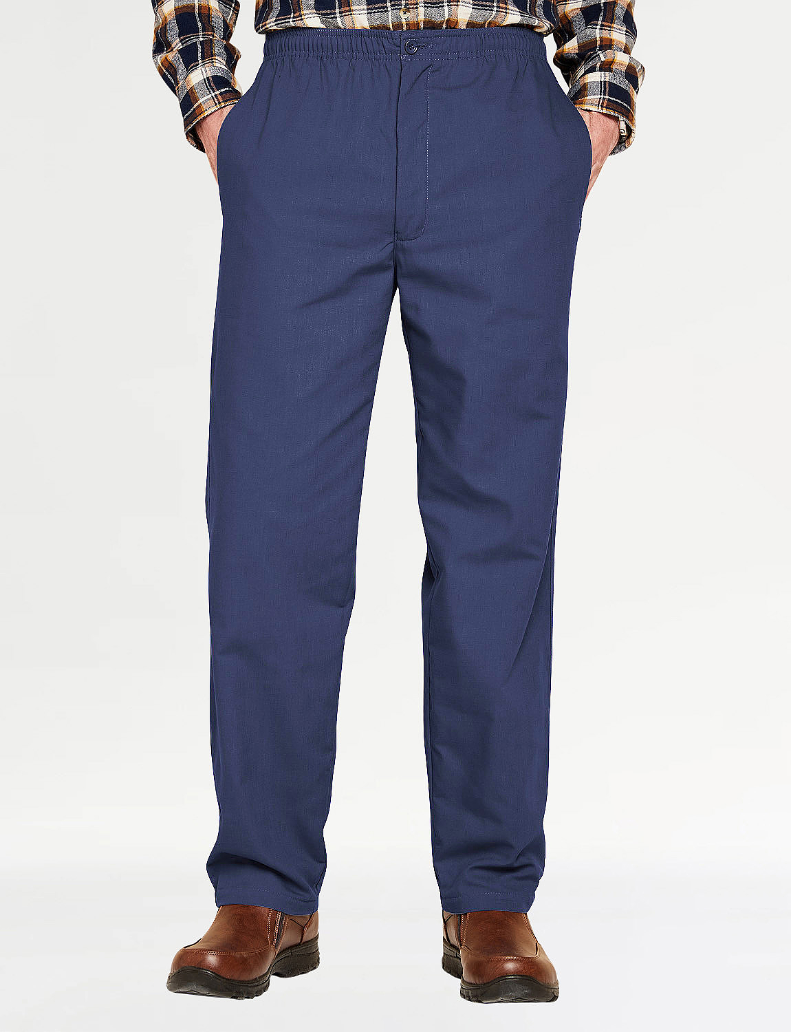 Mens Fleece-Lined Trouser Pants Pull On Cord Elastciated Waist with Drawcord
