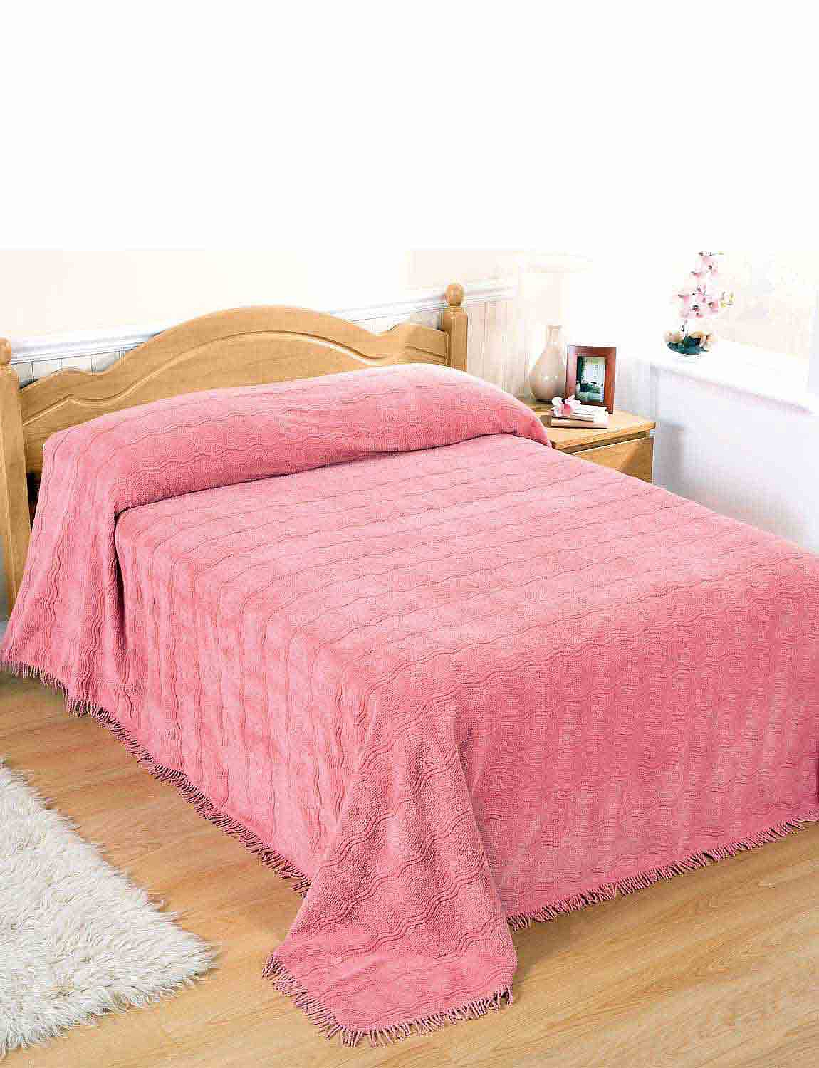 Luxury 100% Cotton Candlewick Geneva Design Classic Throwover Bedspread Blanket 