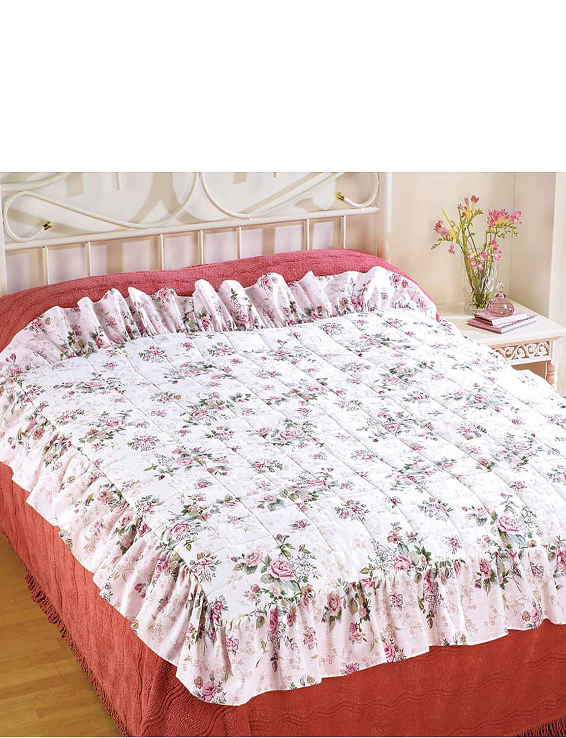 Rose Garden Quilted Eiderdown Style Quilt Home Bedroom Chums