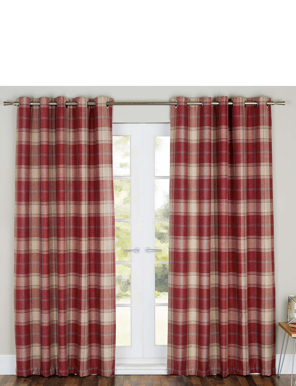 Highland Check Faux Wool Lined Eyelet Curtains Chums