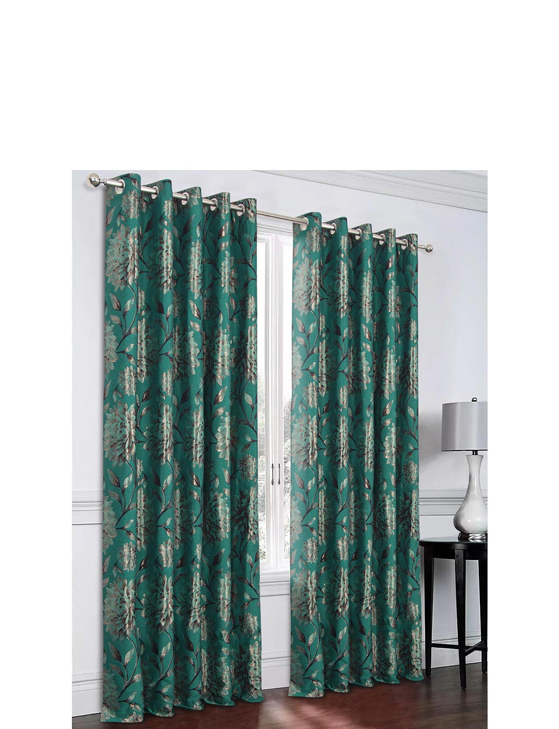teal curtains living room
