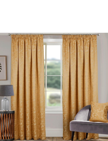 BUCKINGHAM GOLD 3" PENCIL PLEAT CURTAINS - 90x90 - Sundour | TJ Hughes