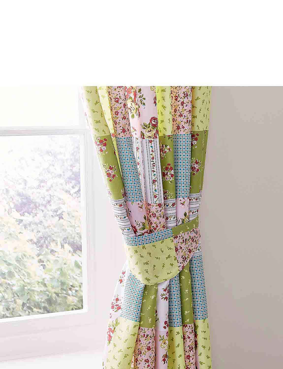 Sarah Quilted Patchwork Lined Curtains With Free TieBacks Chums